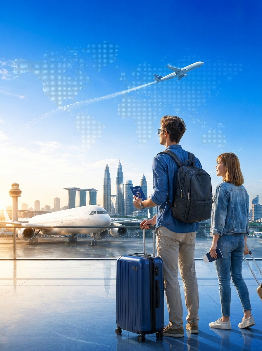 Traveller with passport at airport